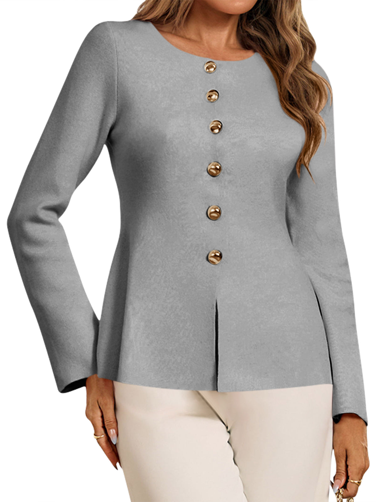Elegant Gold Button Knit Jacket