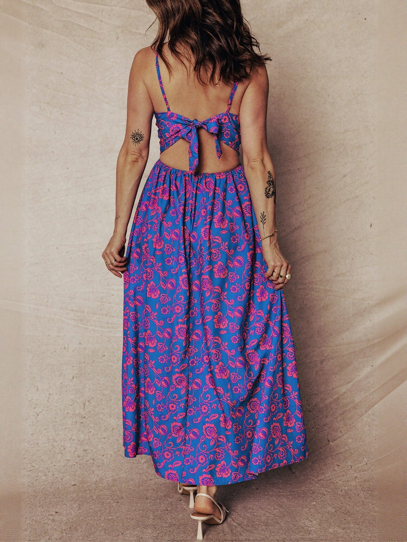 Floral Twist Front Cutout Maxi Dress