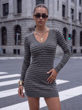 Bodycon Striped V Neck Mini Dress