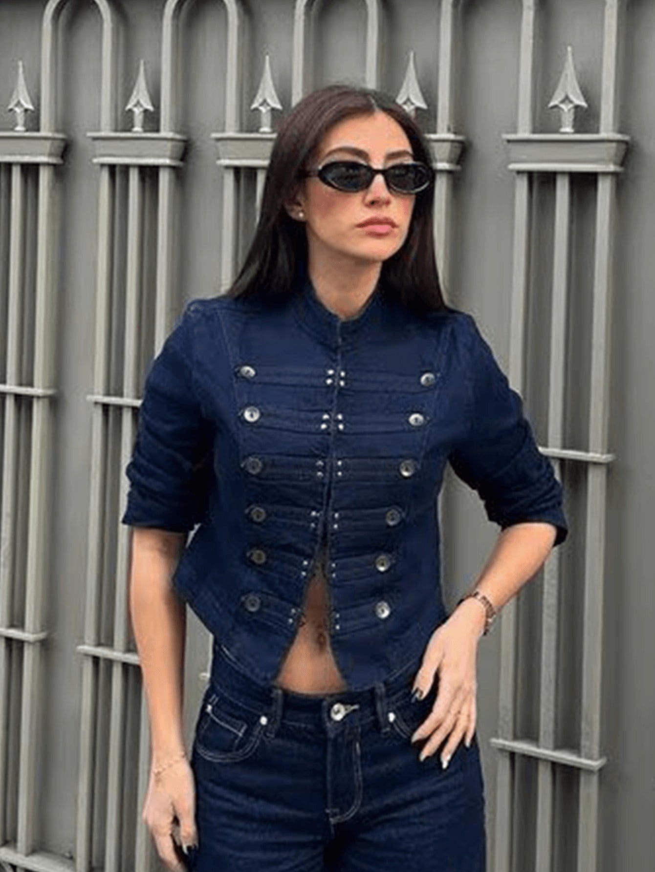 Military Inspired Cropped Denim Jacket