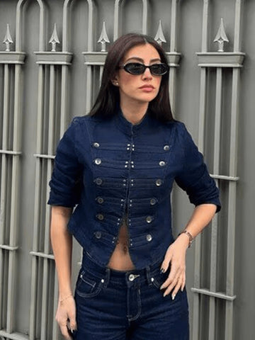 Military Inspired Cropped Denim Jacket
