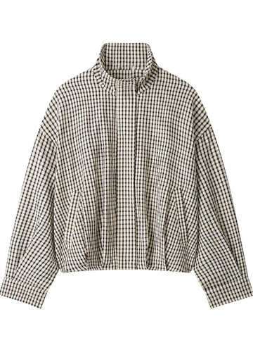 Oversized Gingham Stand Collar Casual Jacket