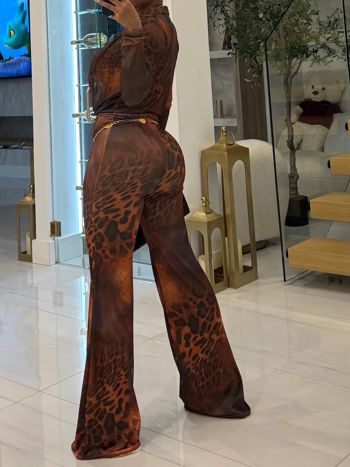 Sheer Leopard Print Pant Set