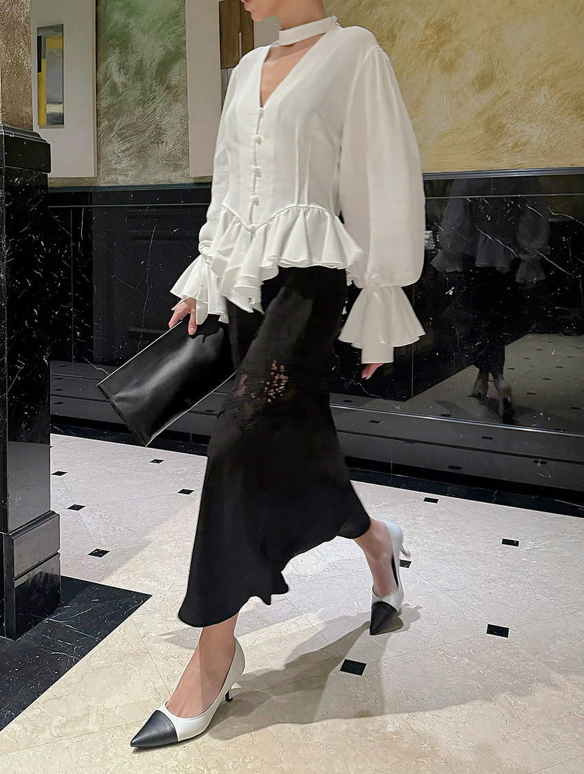 Chic Ruffled Chiffon Peplum Blouse