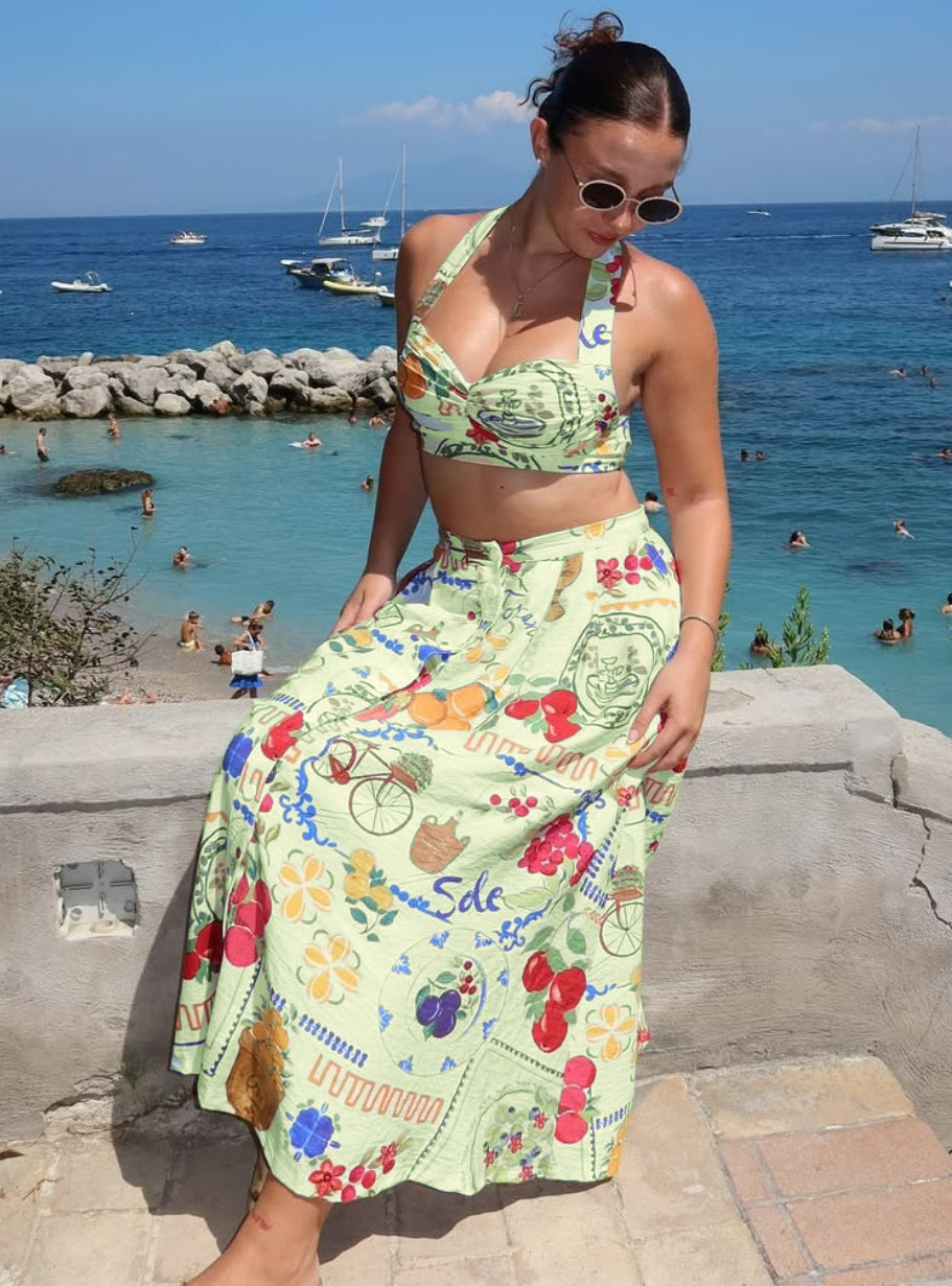 Floral Print Halter Maxi Skirt Set
