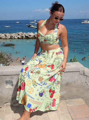Floral Print Halter Maxi Skirt Set