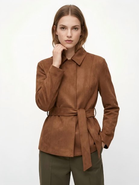 Classic Belted Faux Suede Jacket