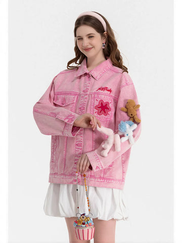 Oversized Pink Graphic Denim Jacket