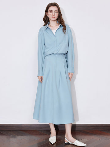 High-Waisted Pleated Elegant Midi Skirt