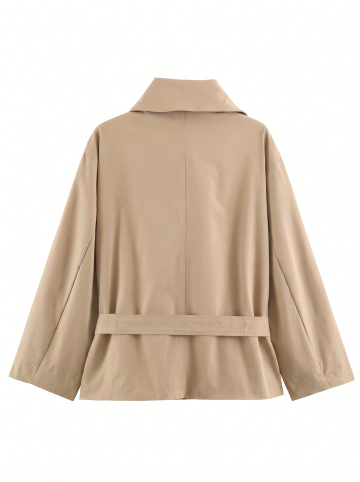 Oversized Belted Beige Cotton Jacket