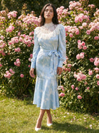 Vintage Lace Trim Floral Midi Dress