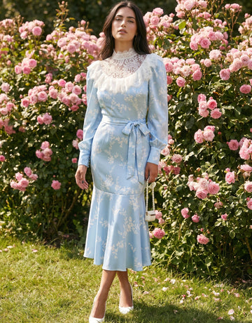 Vintage Lace Trim Floral Midi Dress
