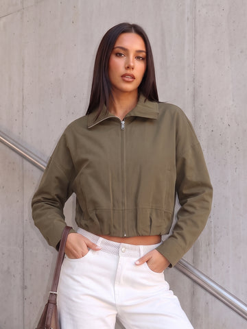 Cropped Zip Up Utility Jacket
