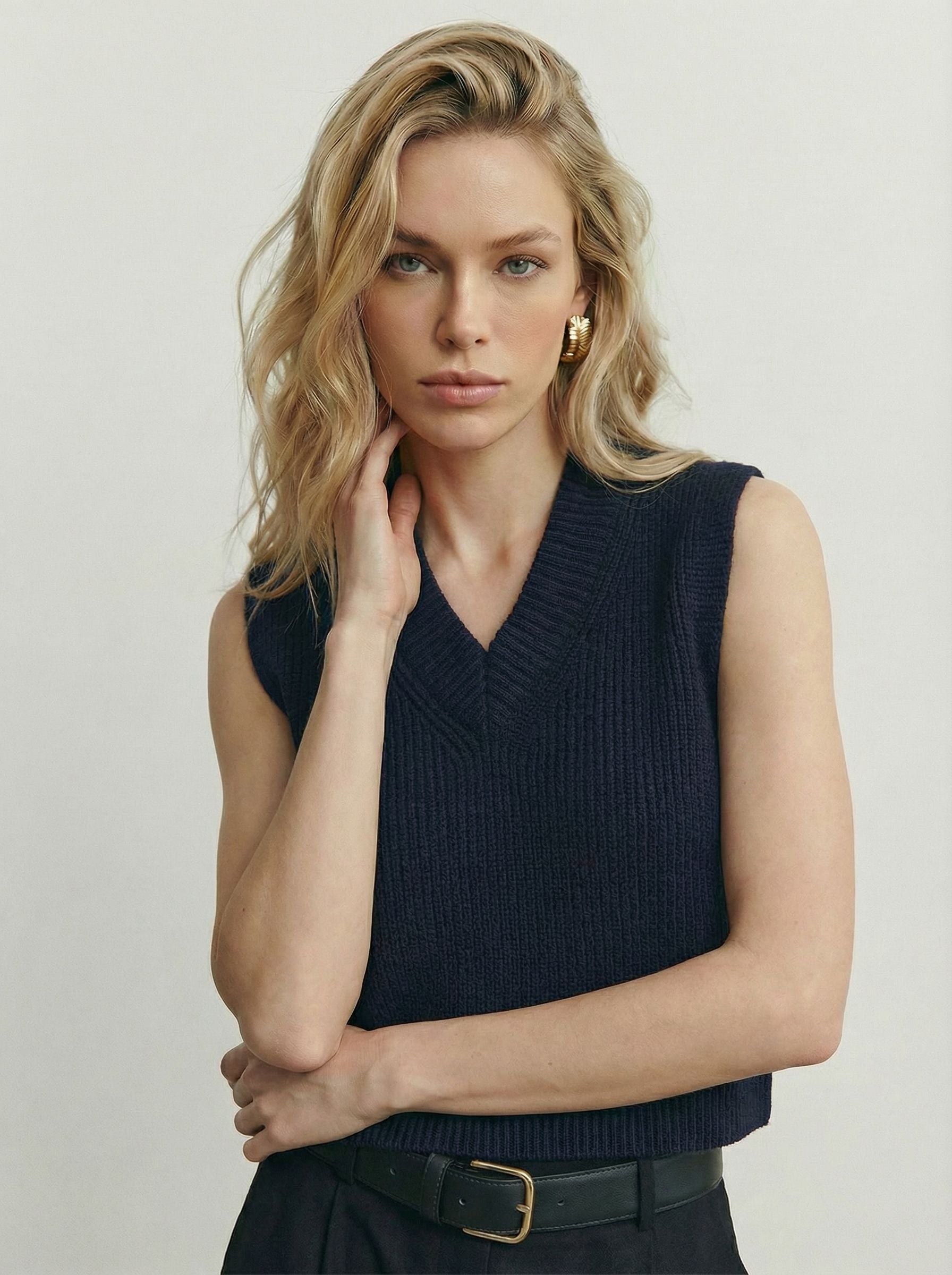 V Neck Sleeveless Knit Cropped Versatile Vest
