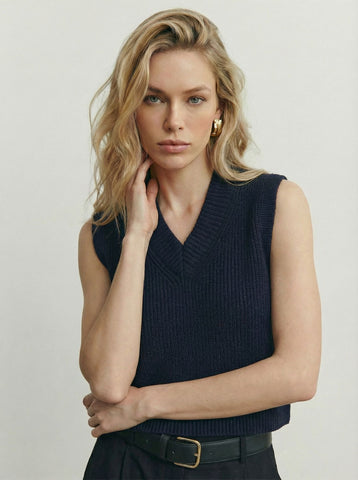 V Neck Sleeveless Knit Cropped Versatile Vest