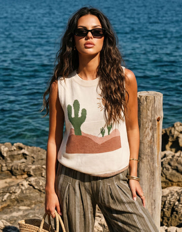 Graphic Desert Print Knit Tank Top