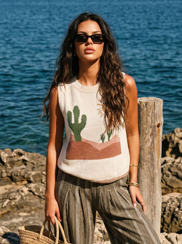 Graphic Desert Print Knit Tank Top