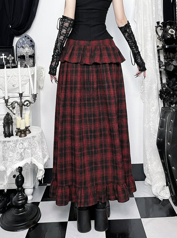 Gothic Plaid High Slit Maxi Skirt