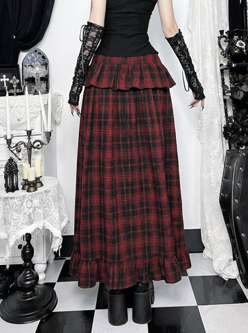 Gothic Plaid High Slit Maxi Skirt