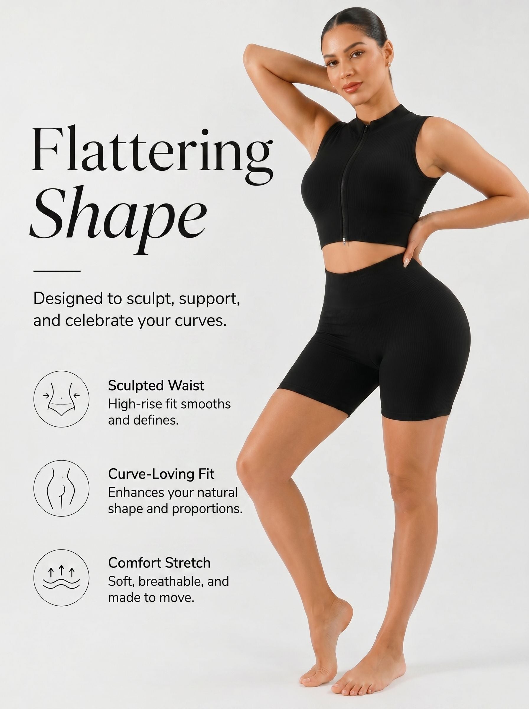 Ribbed Zip Up Yoga Short Set
