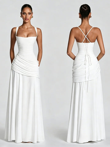 Corset Back Ruched Maxi Dress