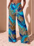 Blue Marble Leopard Print Wide Leg Pants