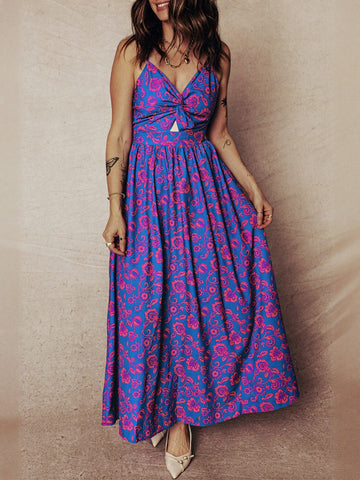 Floral Twist Front Cutout Maxi Dress