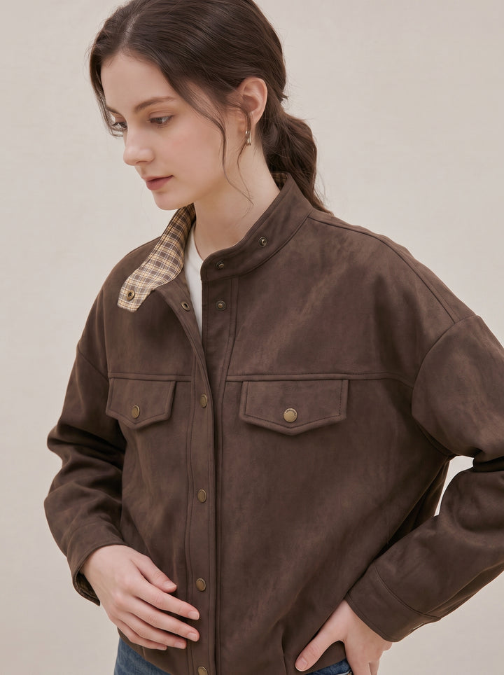 Casual Soft Suede Snap Jacket