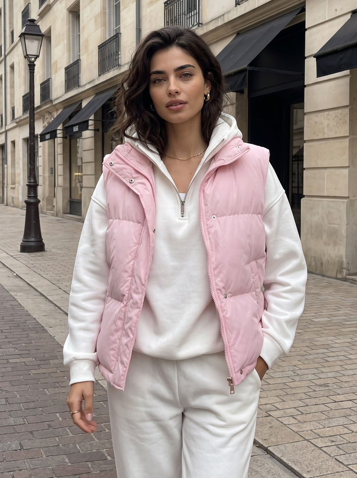Cropped Stand Collar Puffer Vest