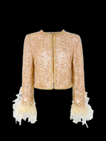 Glamorous Feather Trim Sequin Jacket