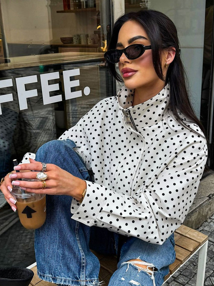 Oversized Polka Dot Zip Up Jacket