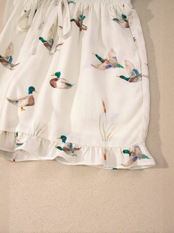Printed Ruffle Trim Short Set