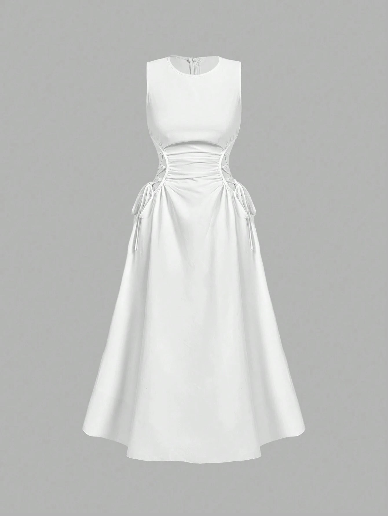 Sleeveless Side-Tie Minimalist Midi Dress-White