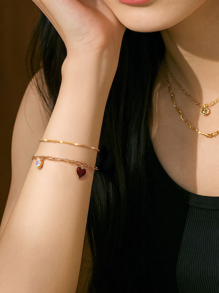 Dainty Red Heart Layered Bracelet