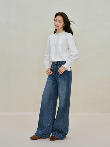 Embroidered High Waisted Wide Leg Jeans