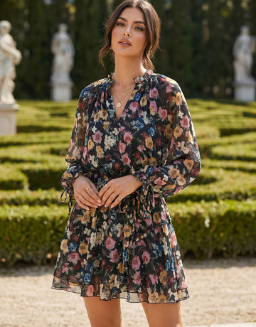 Boho Floral Print Chiffon Dress