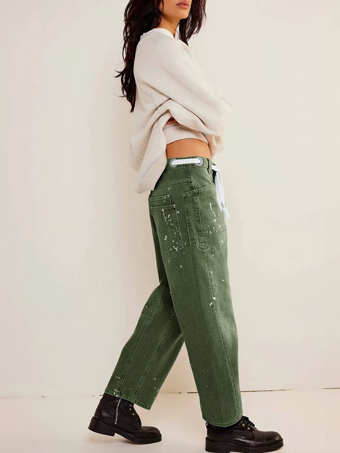 Distressed Drawstring Waist Boyfriend Jeans