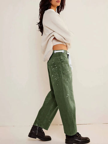 Distressed Drawstring Waist Boyfriend Jeans