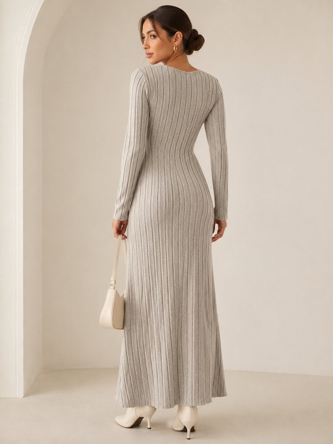 Ribbed Fitted Long Sleeve Maxi Dress