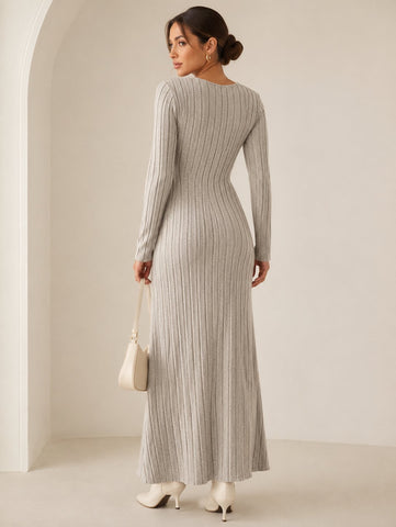 Ribbed Fitted Long Sleeve Maxi Dress