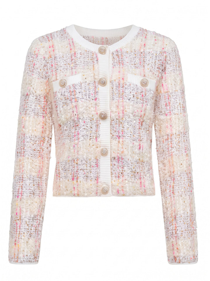 Elegant Tweed Texture Button Cardigan