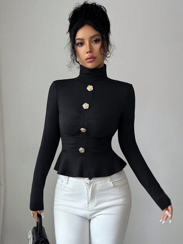 Elegant Button Detailed Peplum Top