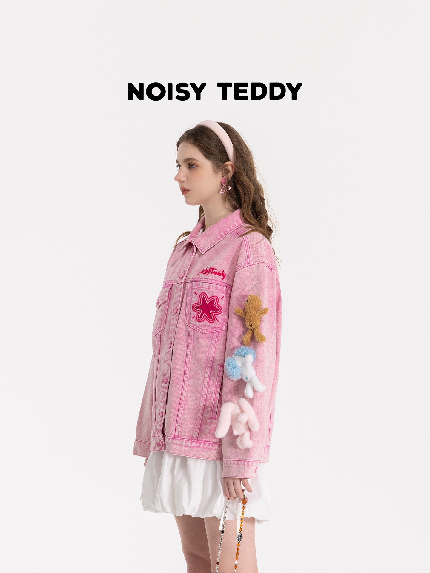 Oversized Pink Graphic Denim Jacket