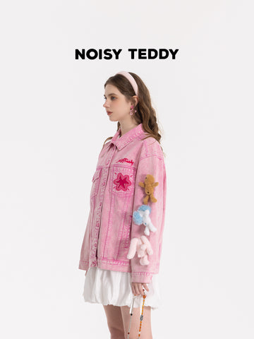 Oversized Pink Graphic Denim Jacket