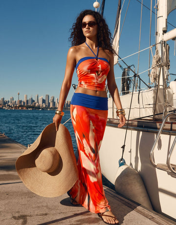Vibrant Halter Top Maxi Skirt Set
