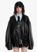 Oversized Faux Leather Belted Jacket