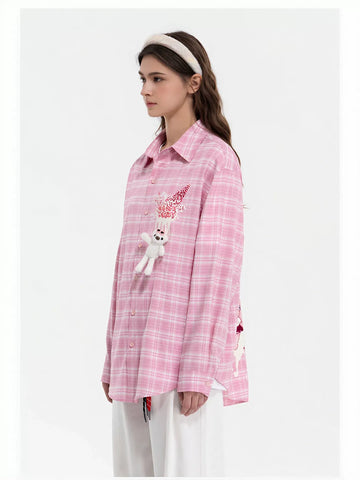 Cute Graphic Plaid Button Up Shirt