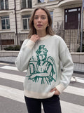 Oversized Graphic Print Crewneck Knit Sweater