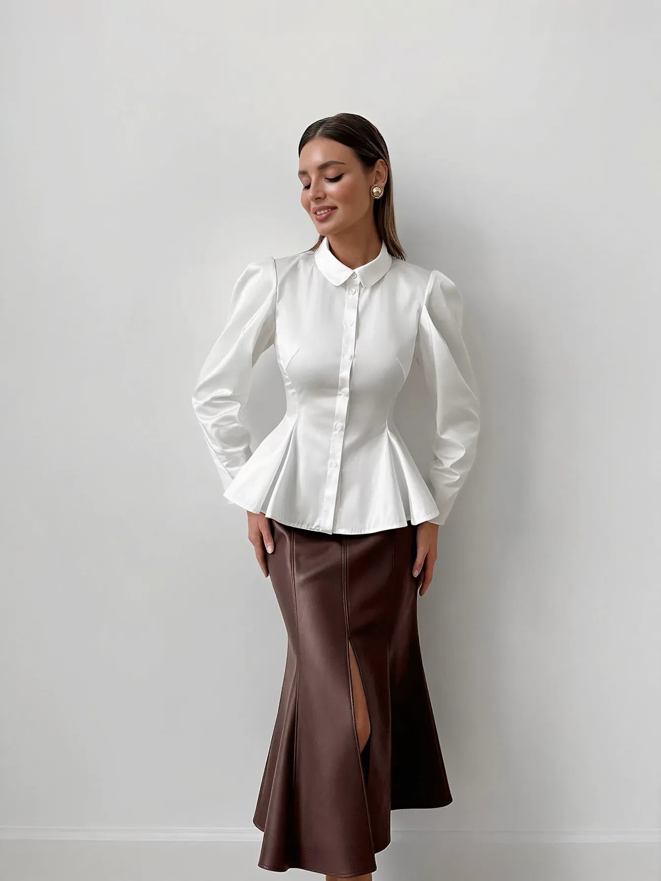 High Waisted Faux Leather Midi Skirt