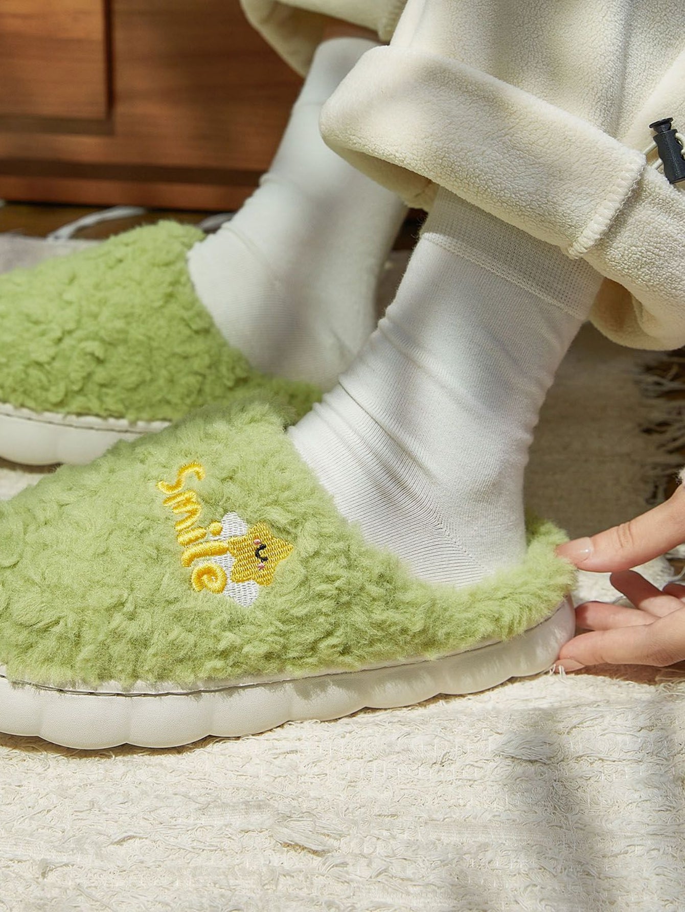 Cozy Plush Smile Fuzzy Slippers